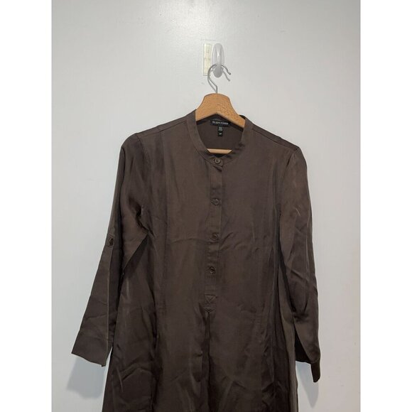 Eileen Fisher Green Tencel Relaxed Fit Button-Up Tunic Midi Dress Women's Size S - Picture 3 of 9